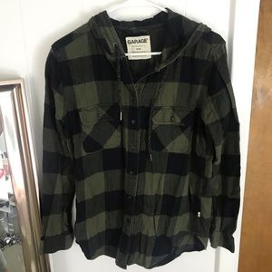 Dark Olive Hooded Flannel